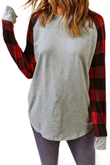 Gray Buffalo Plaid Long Sleeve Sweatshirt Sweatshirts & Hoodies JT's Designer Fashion