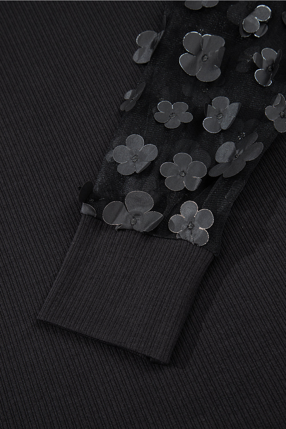 Black Flower Applique Mesh Long Sleeve V Neck Blouse Blouses & Shirts JT's Designer Fashion