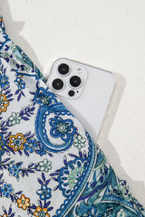 Blue Bohemian Paisley Floral V Neck Short Sleeve Mini Dress Floral Dresses JT's Designer Fashion