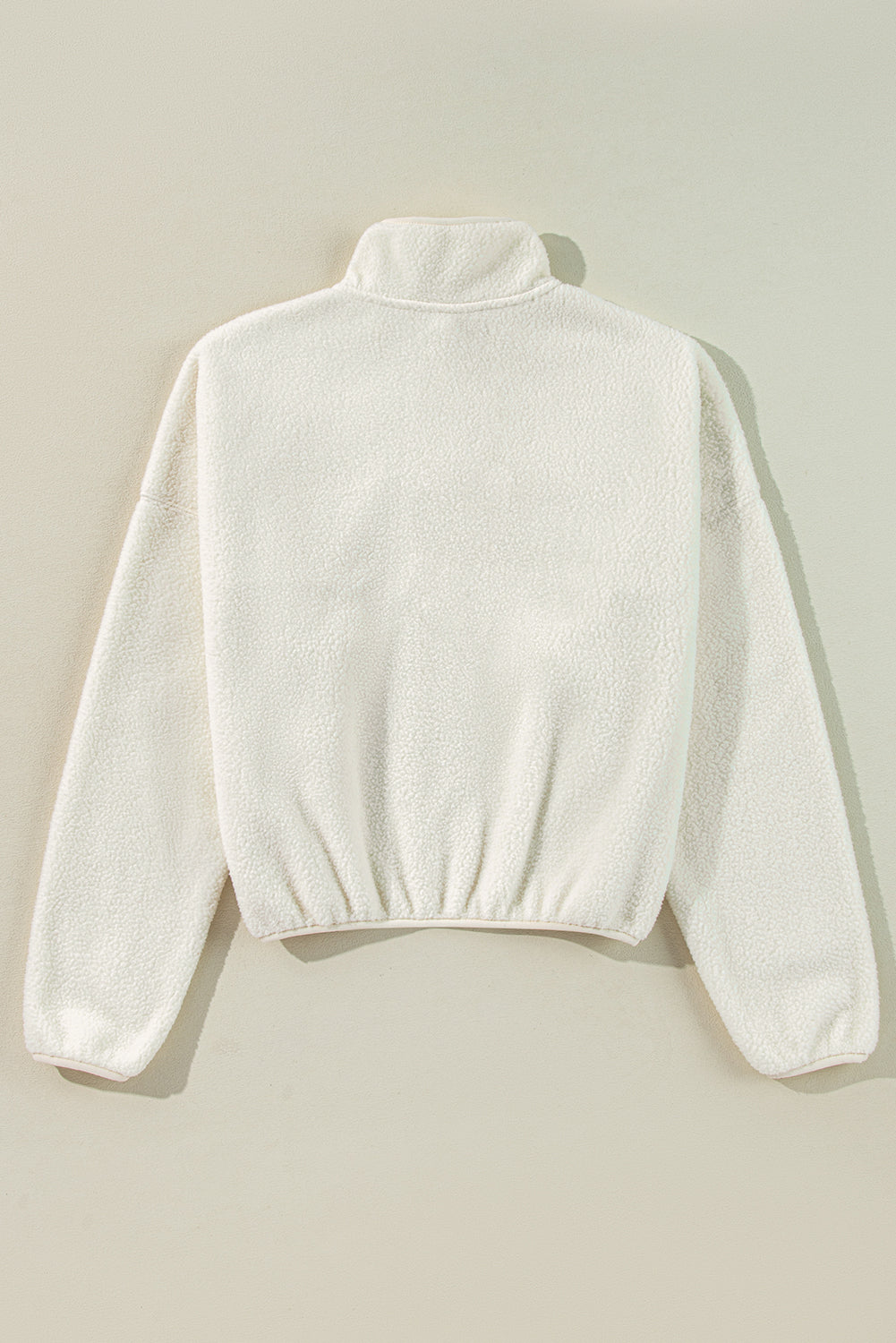 White Fleece Placket Turn-down Collar Drop Shoulder Sweatshirt Sweatshirts & Hoodies JT's Designer Fashion