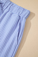 Sky Blue Stripe Dolman Sleeve Polo Shirt and Drawstring Shorts Set Short Sets JT's Designer Fashion