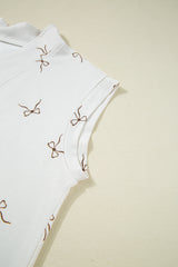 Beige Bow Print Half Zip Tank and Shorts 2pcs Set Short Sets JT's Designer Fashion