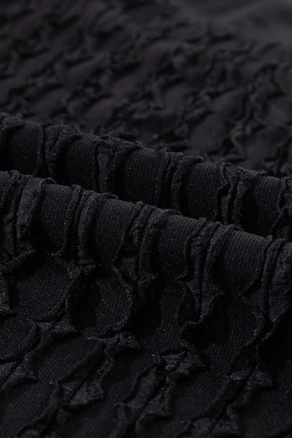 Black Frill Textured Short Sleeve Top and Drawstring Shorts Set Short Sets JT's Designer Fashion