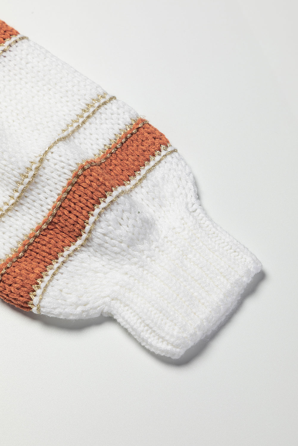 White Striped Knit Puff Sleeve Casual Sweater Sweaters JT's Designer Fashion