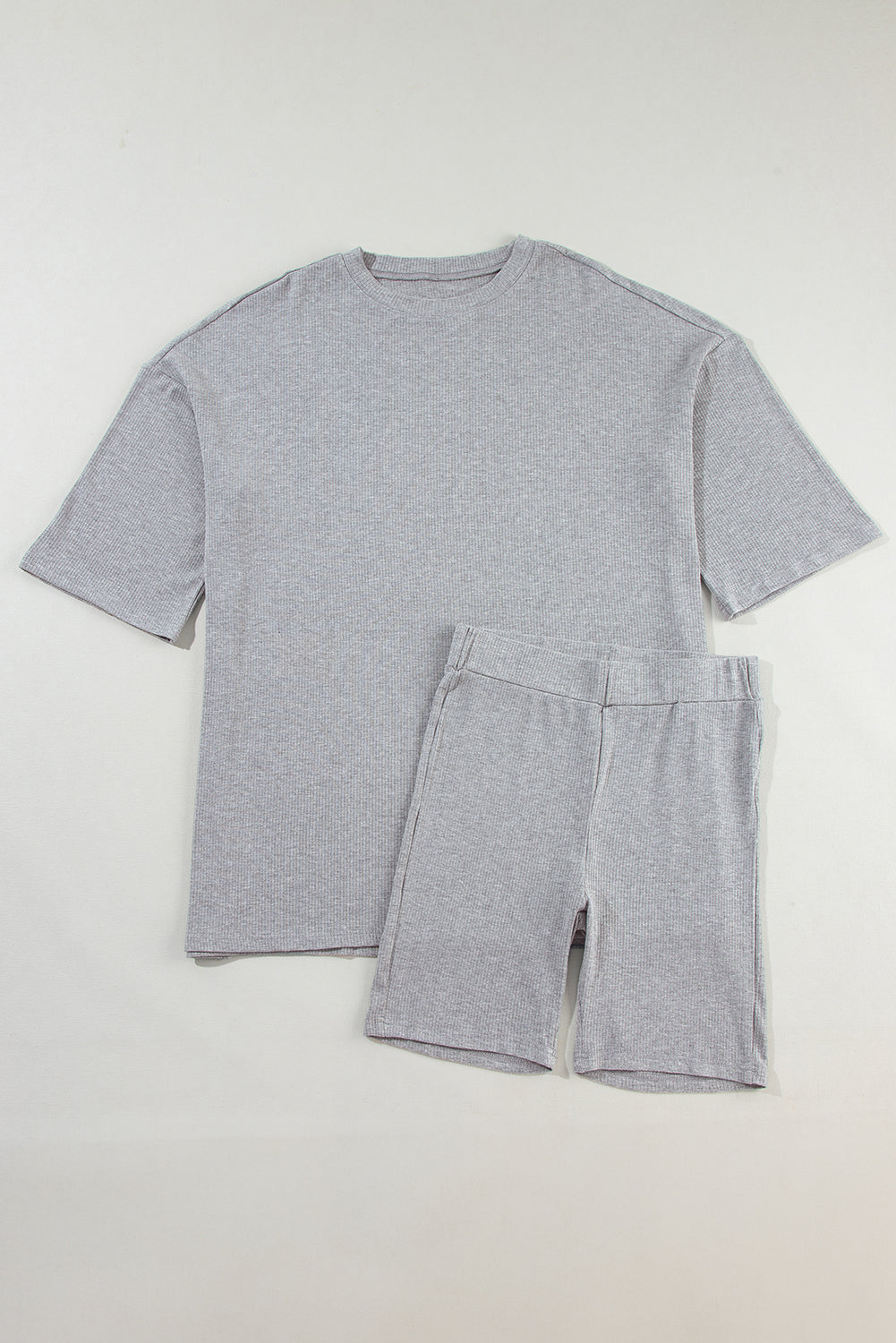 Light Grey Solid Color Loose Tunic Top and Slim Shorts Set Short Sets JT's Designer Fashion