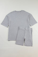 Light Grey Solid Color Loose Tunic Top and Slim Shorts Set Short Sets JT's Designer Fashion