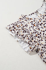 Khaki Leopard Ruffled Flutter Sleeve Keyhole Back Mini Dress Mini Dresses JT's Designer Fashion