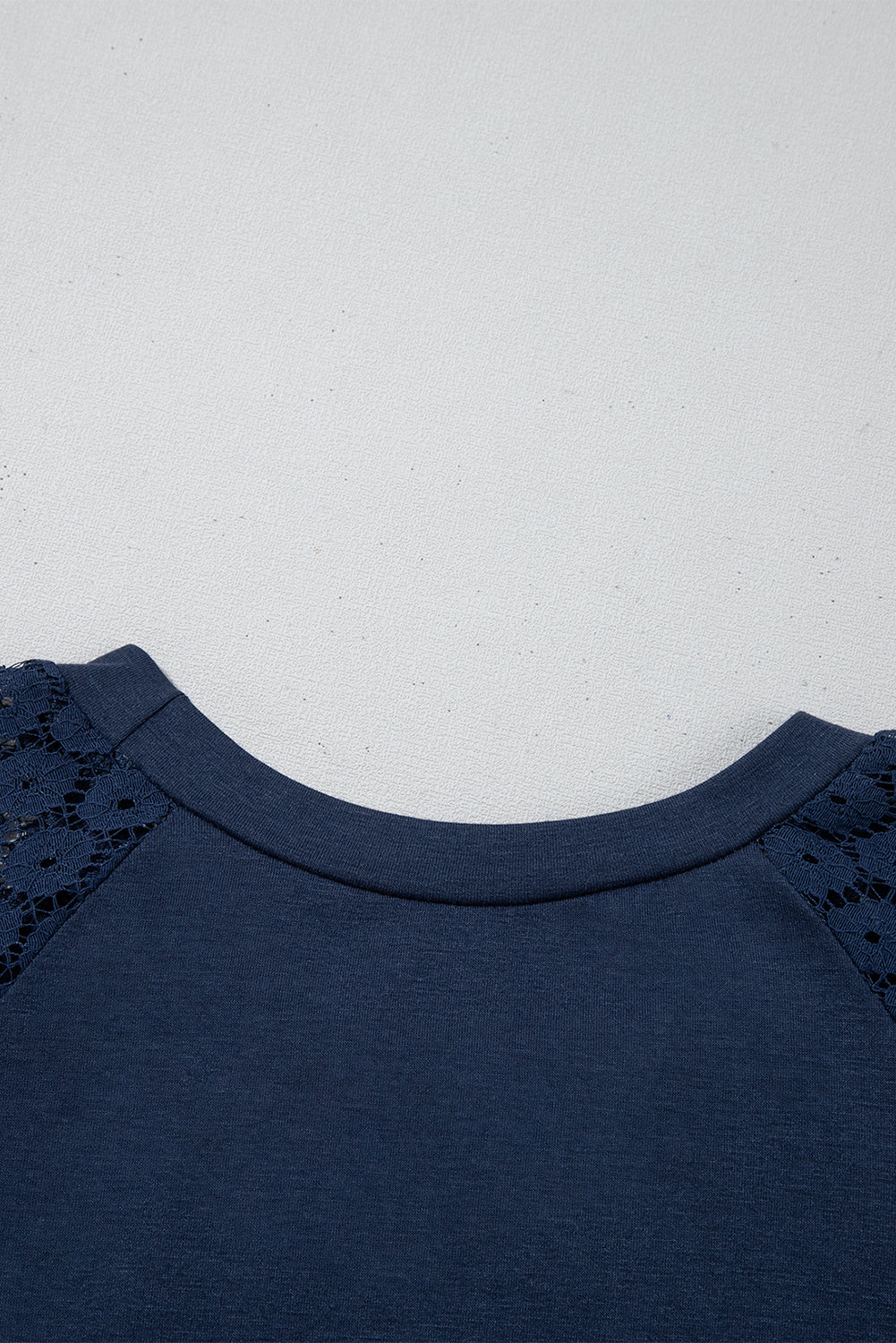 Navy Blue Contrast Lace Raglan Sleeve Pleated Detail Shift Dress T Shirt Dresses JT's Designer Fashion