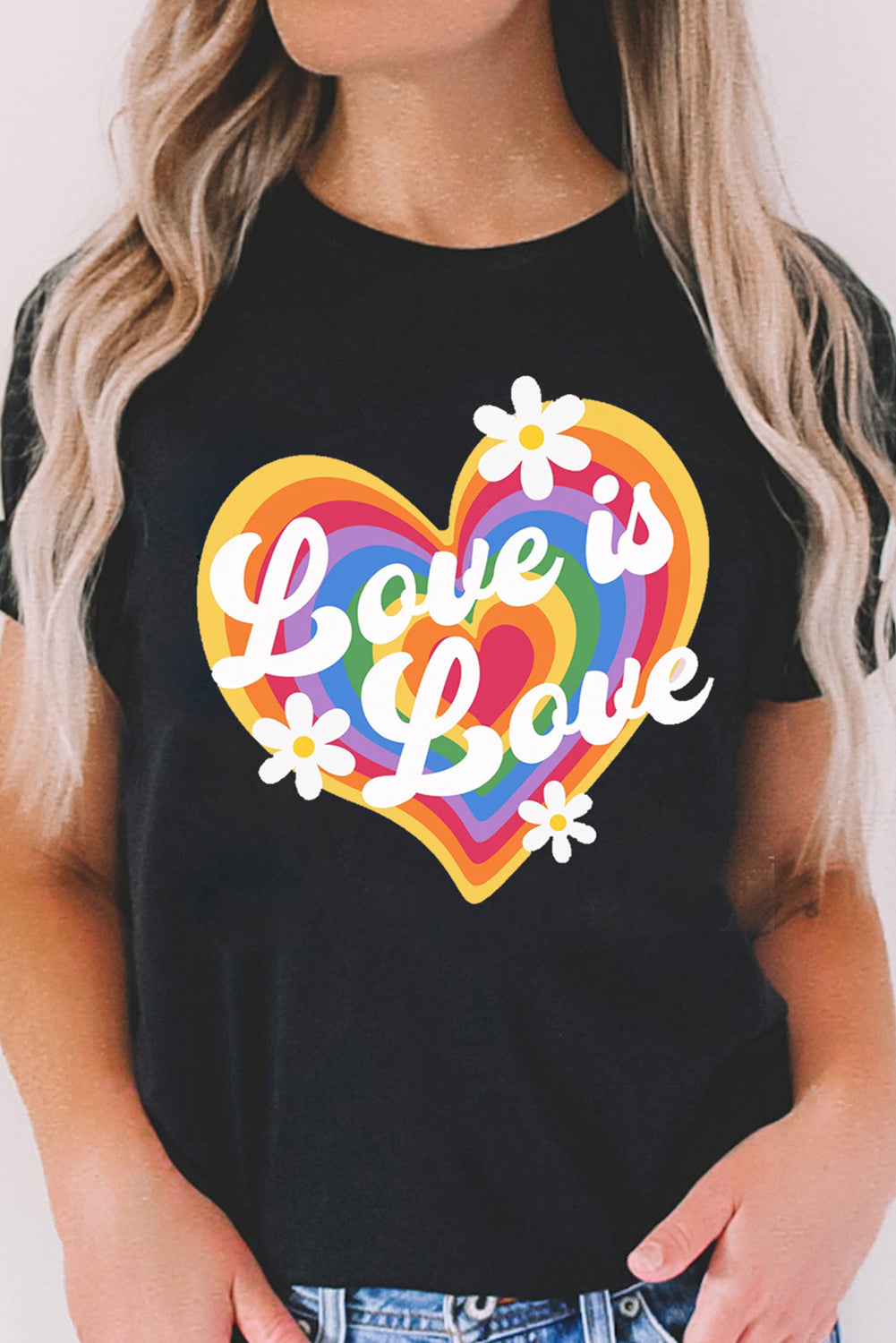 Black Love is Love Rainbow Heart Graphic Crewneck Tee Graphic Tees JT's Designer Fashion