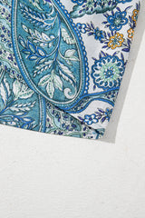 Blue Bohemian Paisley Floral V Neck Short Sleeve Mini Dress Floral Dresses JT's Designer Fashion