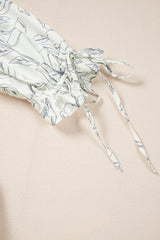 Beige Floral Print Square Neck Shirred Back Puff Sleeve Mini Dress Floral Dresses JT's Designer Fashion