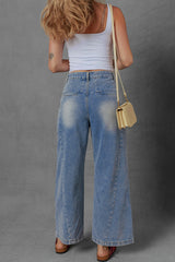 Ashleigh Blue Washed Pleated Detail Wide Leg Jeans Jeans JT's Designer Fashion