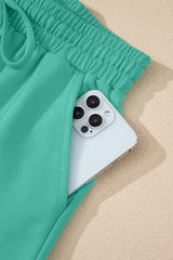 Sea Green Solid Loose V Neck Half Sleeve Tee and Shorts Short Sets JT's Designer Fashion