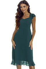Sea Green Shirred Open Back Sweetheart Neck Ruffled Midi Dress Midi Dresses JT's Designer Fashion