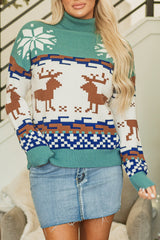 Canton Christmas Reindeer Snowflake Colorblock Turtleneck Sweater Sweaters JT's Designer Fashion