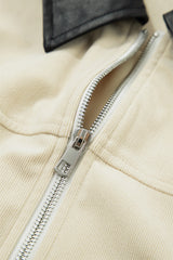 Parchment Contrast Leather Collar Textured Zip Up Jacket Jackets JT's Designer Fashion