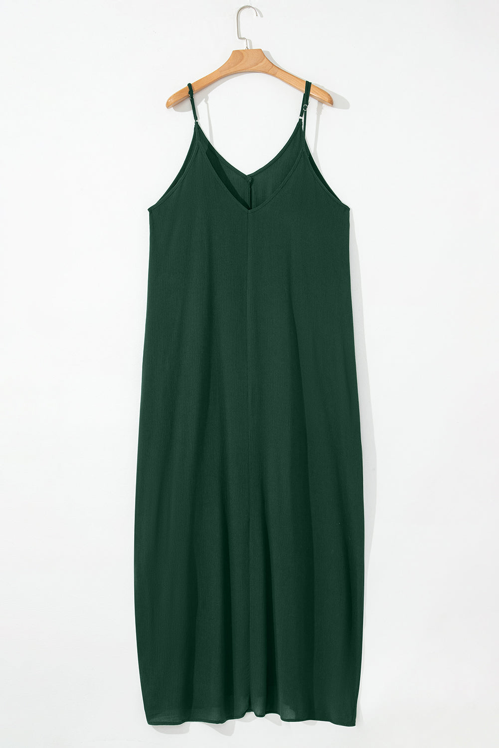 Duffel Green Spaghetti Straps Pocketed Slouchy Long Dress Maxi Dresses JT's Designer Fashion