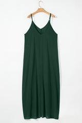 Duffel Green Spaghetti Straps Pocketed Slouchy Long Dress Maxi Dresses JT's Designer Fashion