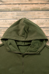 Moss Green Fleece Lined Half Zipper Kangaroo Pockets Loose Hoodie Sweatshirts & Hoodies JT's Designer Fashion