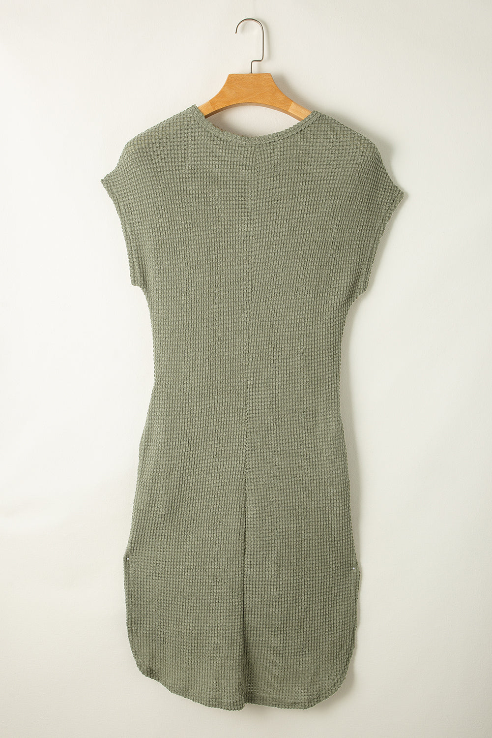 Jungle Green Waffle Texture Curved Hem Side Slit T-shirt Dress T Shirt Dresses JT's Designer Fashion