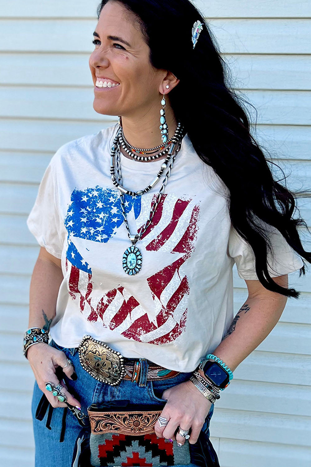 White American Flag Star Graphic Crew Neck T Shirt Graphic Tees JT's Designer Fashion