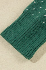 Green Christmas Snowflake Dotted Print Round Neck Sweater Sweaters JT's Designer Fashion