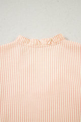 Pink Stripe Bow Knot Cuff Pearl Embellished Puff Sleeve V Neck Blouse Blouses & Shirts JT's Designer Fashion