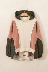 Beige Oversized Color Block Patchwork High Low Hoodie Sweatshirts & Hoodies JT's Designer Fashion