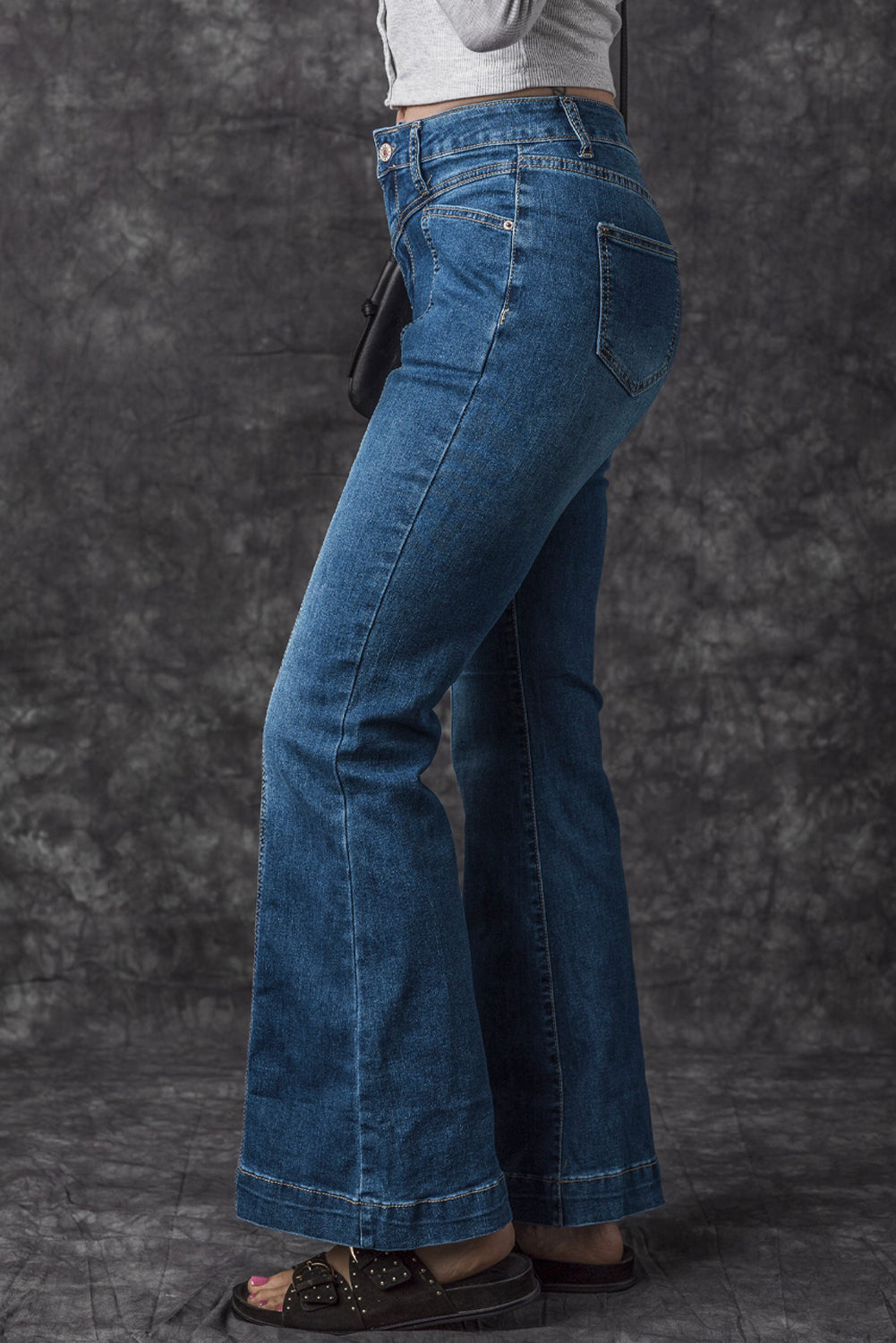 Blue High Waist Seam Stitching Pocket Flare Jeans Jeans JT's Designer Fashion