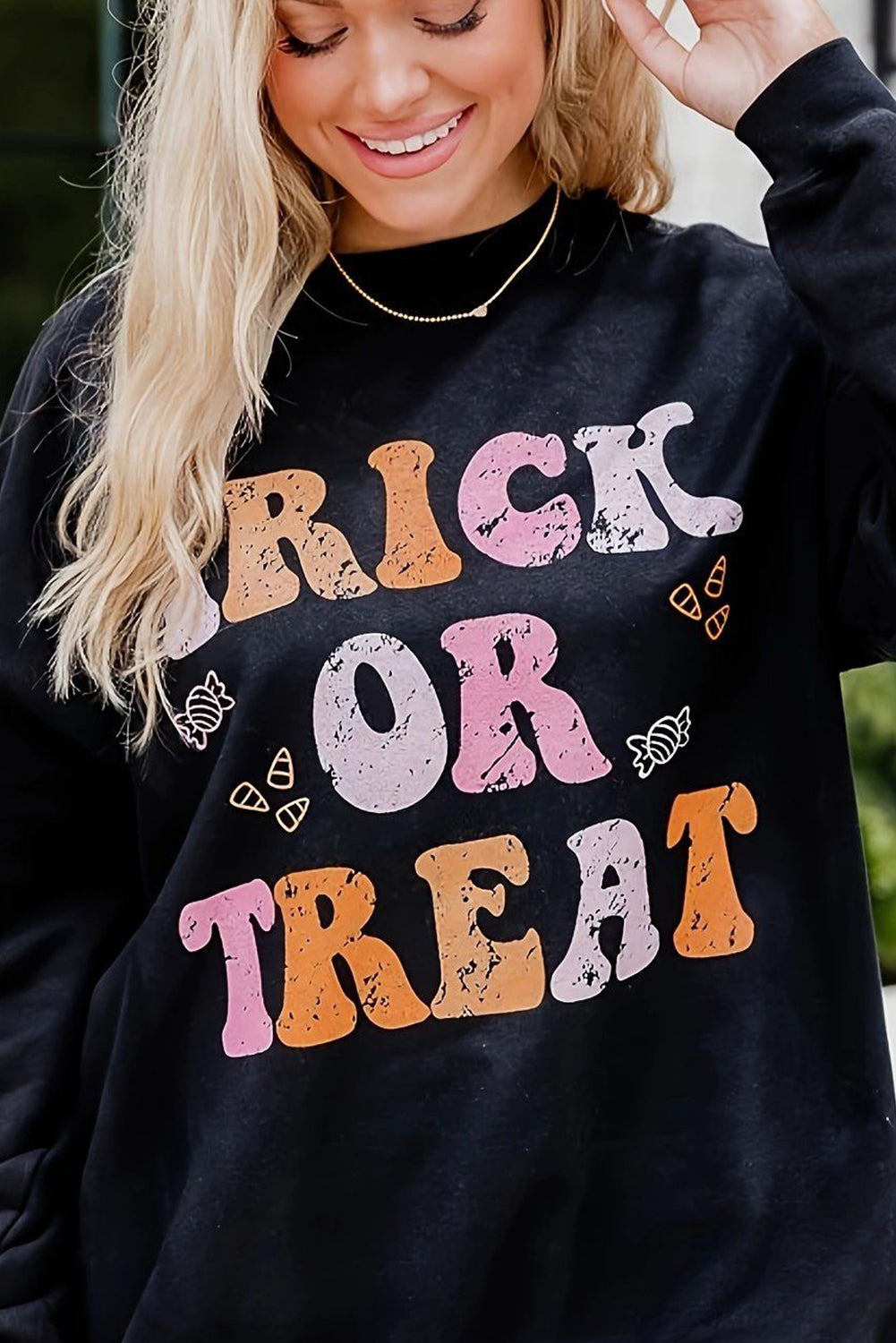 Black TRICK OR TREAT Graphic Crewneck Halloween Sweatshirt Graphic Sweatshirts JT's Designer Fashion