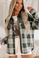 Blackish Green Snap Buttons Colorblock Plaid Shacket Plaid Shackets JT's Designer Fashion