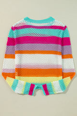 Rose Red Colorblock Patchwork Knit Crochet Eyelet Sweater Sweaters JT's Designer Fashion