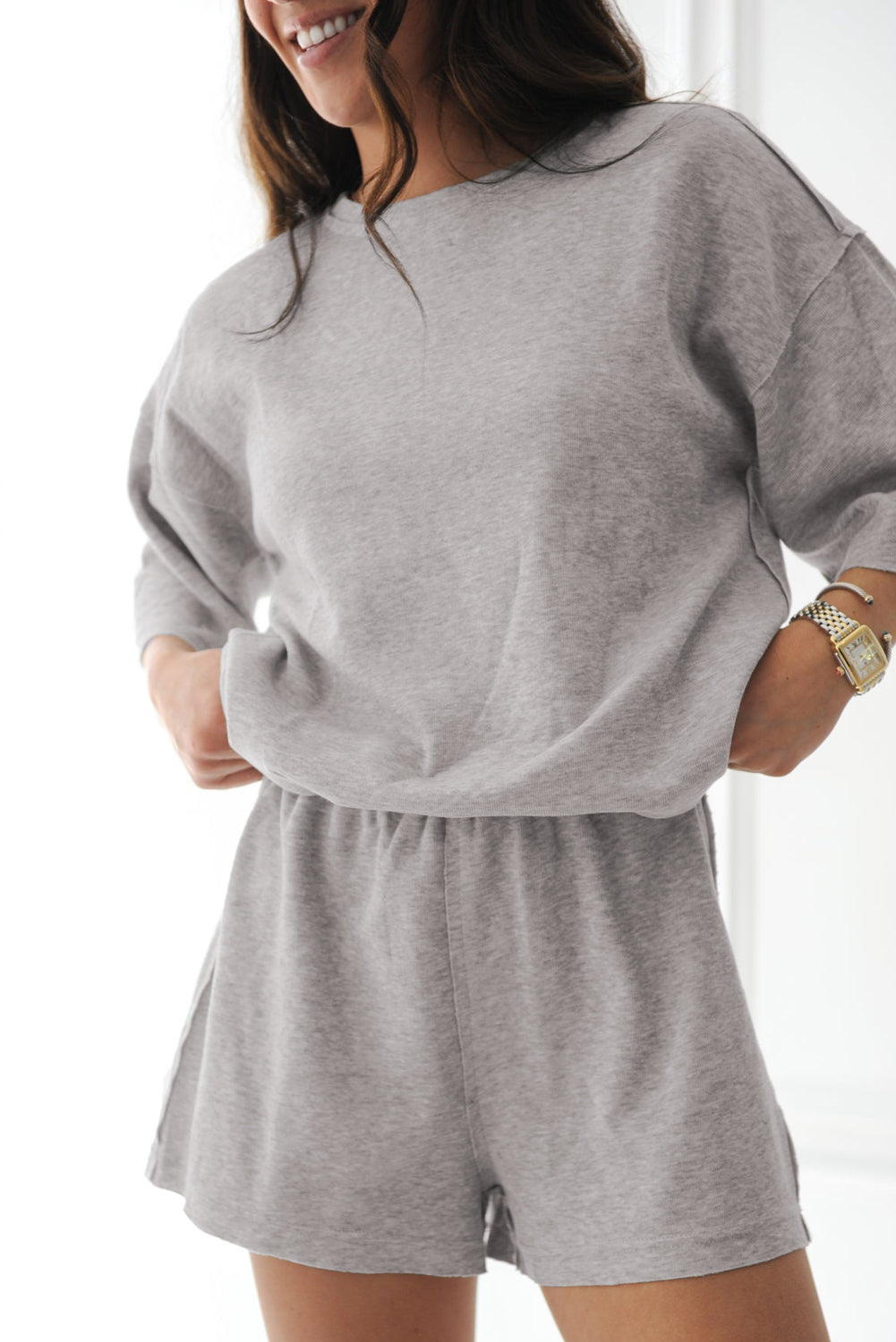 Gray Solid Color Loose Tee 2 Piece Shorts Set Short Sets JT's Designer Fashion