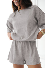 Gray Solid Color Loose Tee 2 Piece Shorts Set Short Sets JT's Designer Fashion