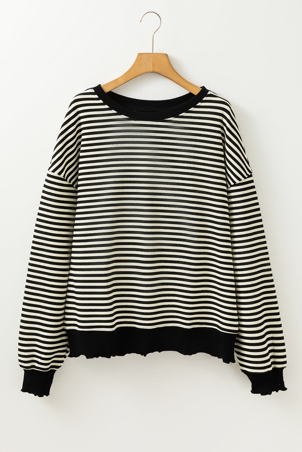 Black Stripe Loose Drop Shoulder Long Sleeve Top Long Sleeve Tops JT's Designer Fashion