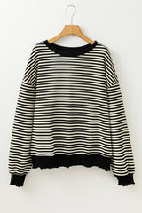 Black Stripe Loose Drop Shoulder Long Sleeve Top Long Sleeve Tops JT's Designer Fashion
