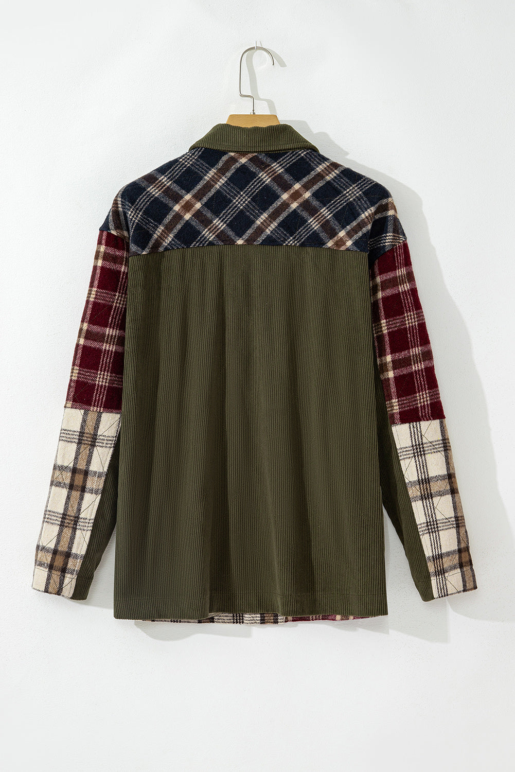 Red Mixed Plaid Patchwork Retro Shacket Plaid Shackets JT's Designer Fashion