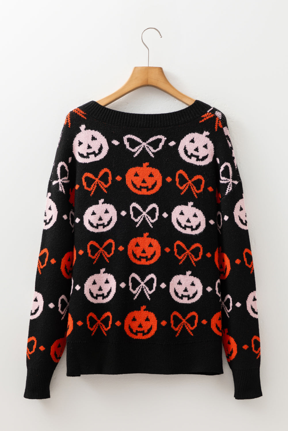 Black Halloween Pumpkin Bow Knit Button V Neck Sweater Cardigan Cardigans JT's Designer Fashion