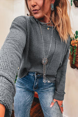 Medium Grey Raw Edge Uneven Hem Patchwork Drop Shoulder Sweater Sweaters JT's Designer Fashion