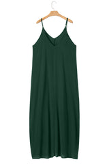 Duffel Green Spaghetti Straps Pocketed Slouchy Long Dress Maxi Dresses JT's Designer Fashion