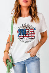White USA Flag Slogan Graphic T-shirt Graphic Tees JT's Designer Fashion