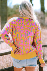 Vitality Orange Abstract Print Ribbed Trim Baggy Sweater Sweaters JT's Designer Fashion