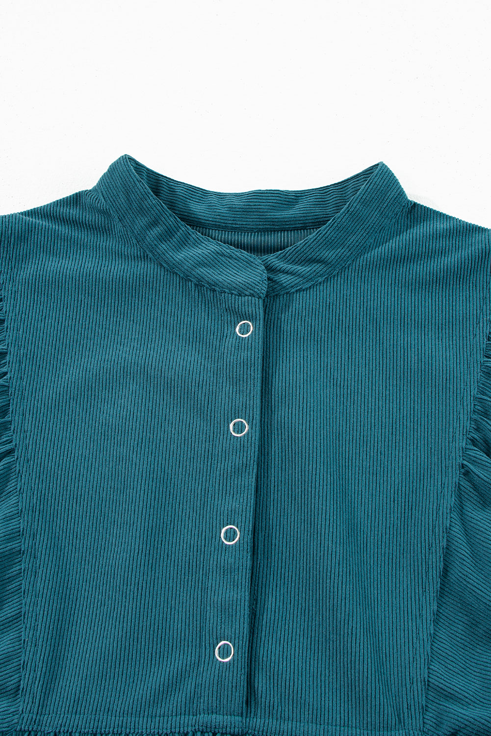 Blue Corduroy Snap Buttons Empire Waist Bracelet Sleeve Dress Mini Dresses JT's Designer Fashion