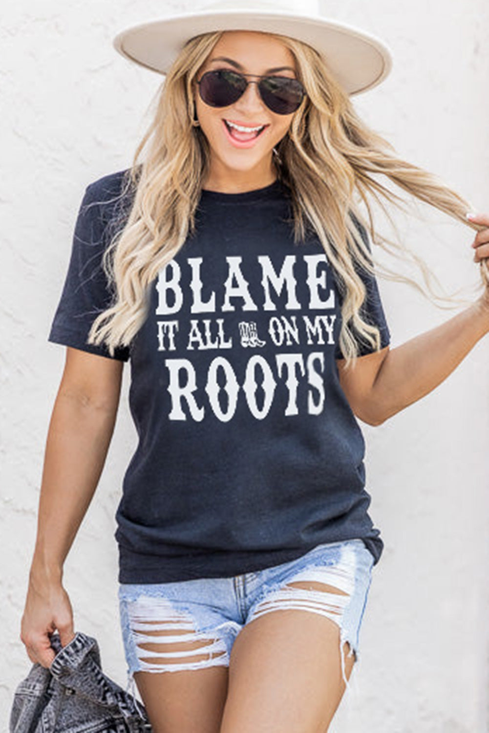 Black Blame It All On My Roots Graphic Tee Graphic Tees JT's Designer Fashion