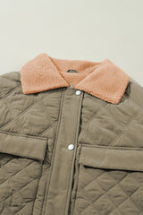 Jungle Green Teddy Collar Flap Pockets Quilted Puffer Jacket Jackets JT's Designer Fashion
