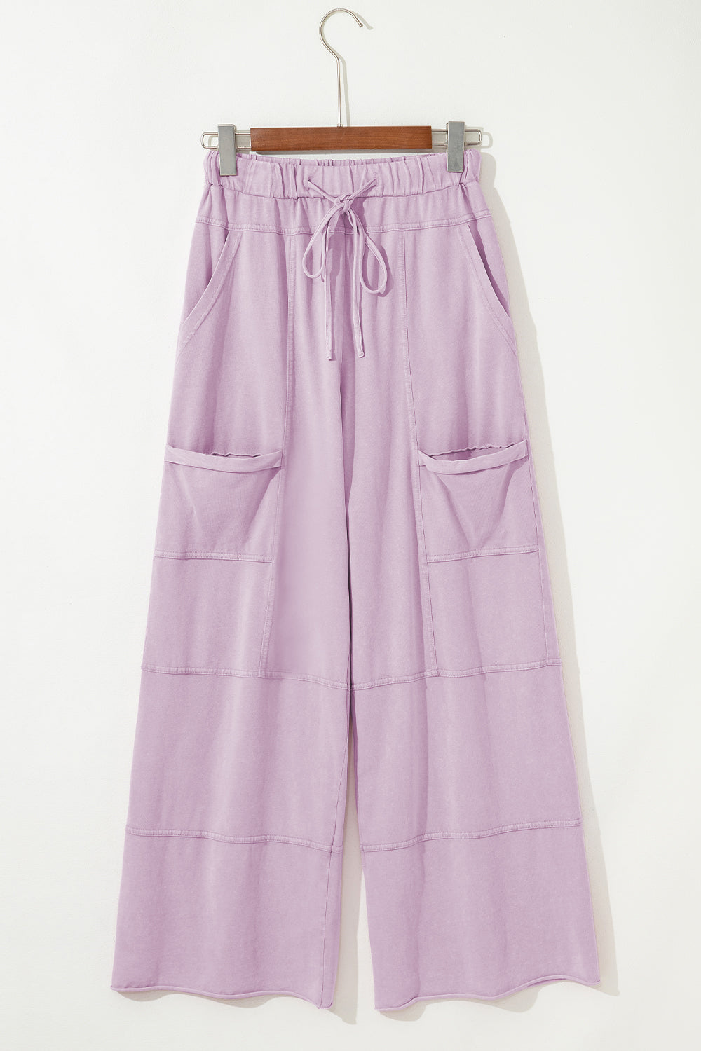 Pink Mineral Wash Exposed Seam Drawstring High Waist Wide Leg Cargo Pants Casual Shorts JT's Designer Fashion