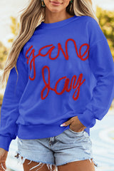 Dark Blue Tinsel Game Day Drop Shoulder Graphic Sweatshirt Sweatshirts & Hoodies JT's Designer Fashion