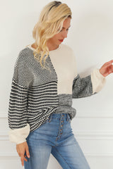 Black Neutral Colorblock Tie Back Sweater Sweaters & Cardigans JT's Designer Fashion