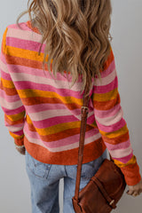 Orange Color Block Ribbed Edge Round Neck Sweater Sweaters JT's Designer Fashion