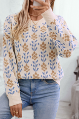 Apricot Floral Pattern Crew Neck Sweater Apricot Sweaters JT's Designer Fashion